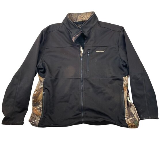 Realtree Mens Softshell Jacket 2XL (50-52) Black Camo Full Zip Hunting Outdoors - Picture 1 of 9